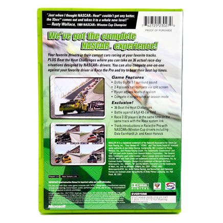 NASCAR Heat 2002 Xbox Good CIB - Back Label Artwork With Publisher Logos