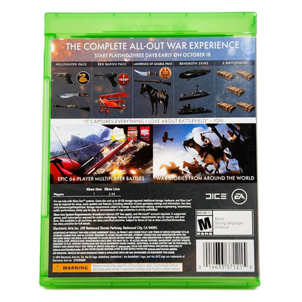 Battlefield 1 Early Enlister Deluxe Edition Xbox One Very Good CIB - Back Panel Artwork Of Retail Game Case