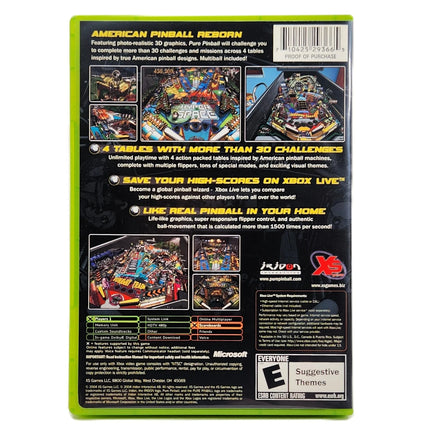 Pure Pinball Xbox Good CIB - Authentic Back Cover Art