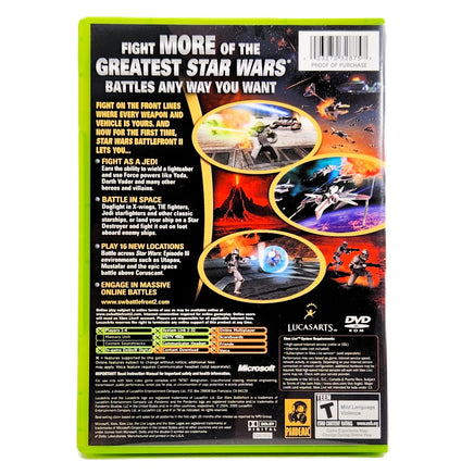 Star Wars Battlefront 2 Xbox Very Good CIB - Back Label Artwork With Publisher Logos