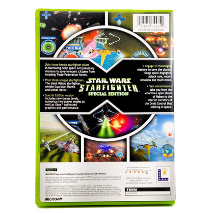 Star Wars Starfighter Special Edition Xbox Like New - Original Back Panel Layout Of Case