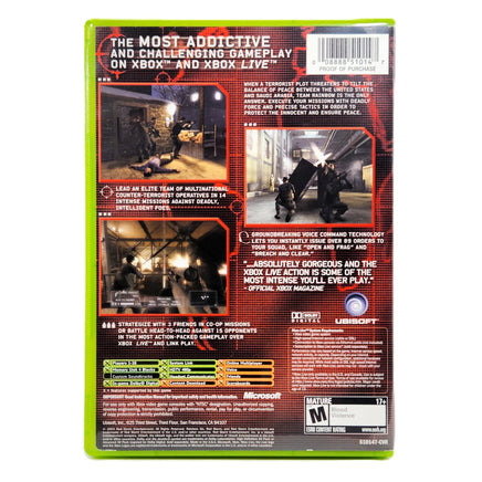 Tom Clancy's Rainbow Six 3 for Xbox - Back label and barcode area, very good condition